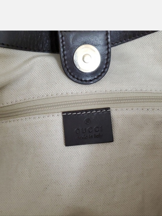Authentic Gucci Beige GG Canvas Satchel with Brown Leather Trim - Picture 8 of 16